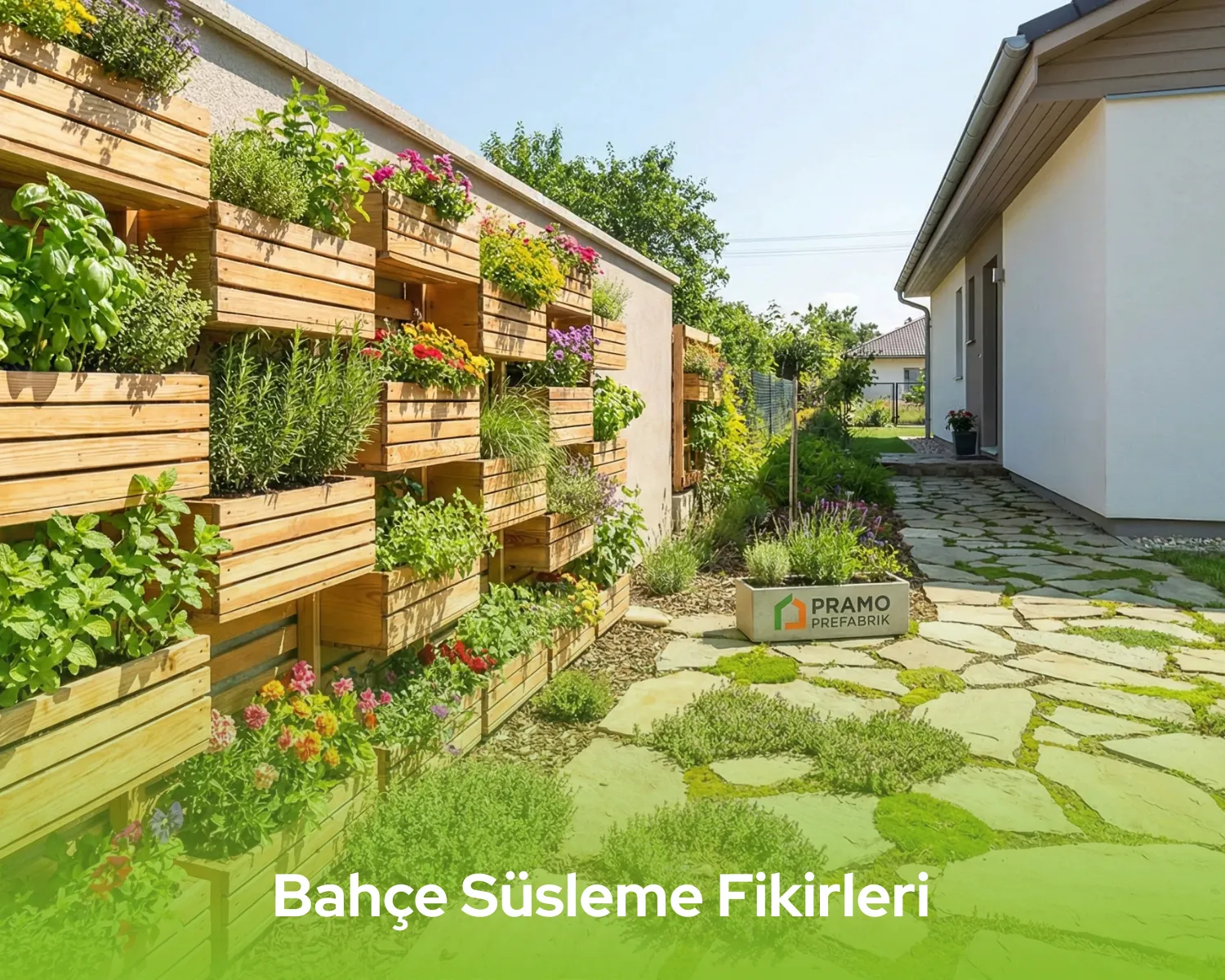 Doğal taşlar ve çakıl yollar ile uygulanan, profesyonel ve sürdürülebilir bahçe süsleme fikirleri örneği.